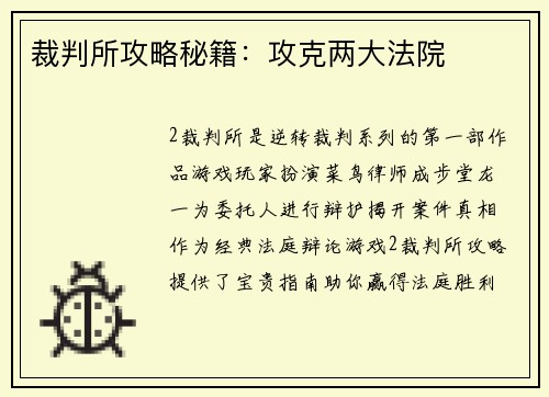 裁判所攻略秘籍：攻克两大法院